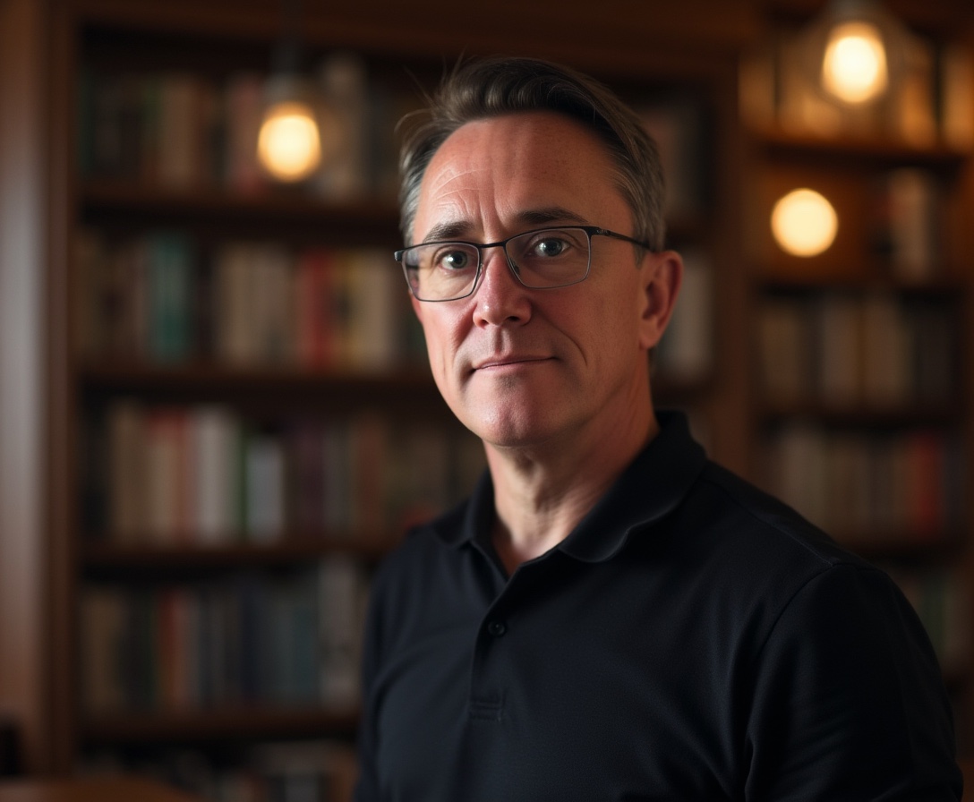 Shane Murphy portrait in library setting